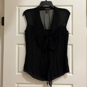 Black Silk Tie Blouse With Ruffles